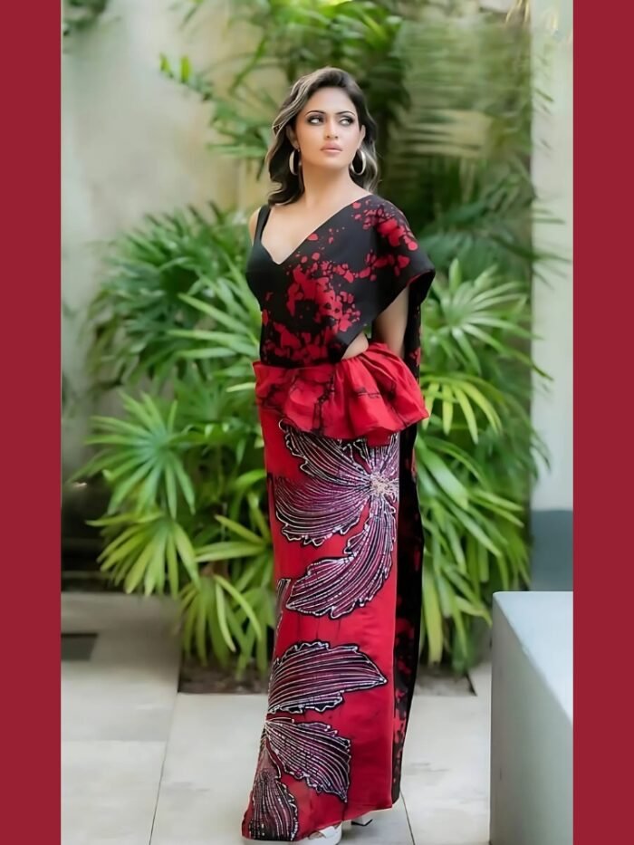 Batik Saree - බතික් සාරී Black & Red