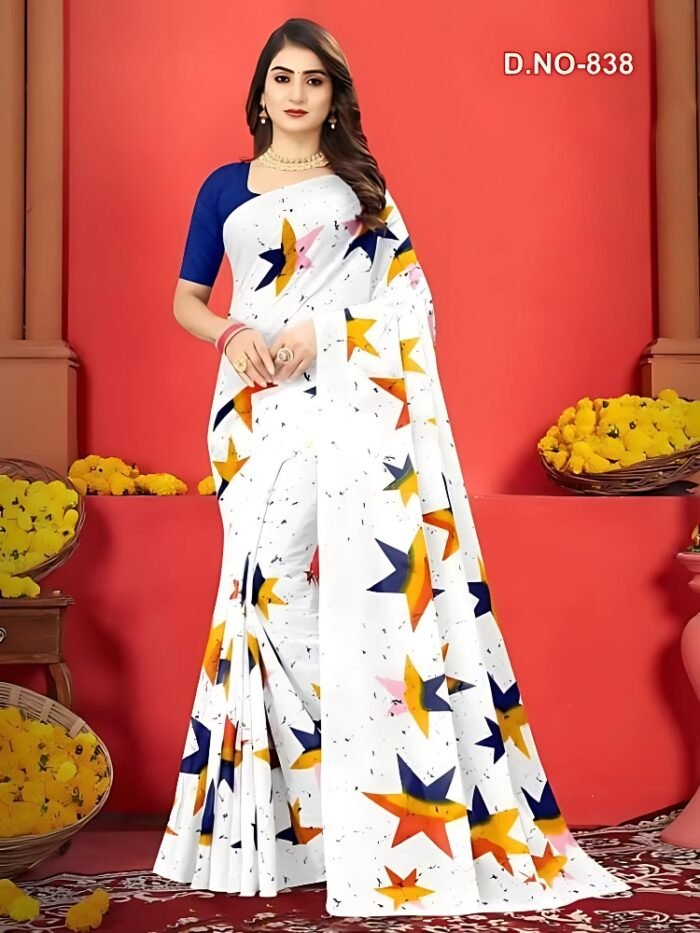 Batik Saree - බතික් සාරී | White | Blue