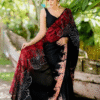 Indian Batik Saree - Black & Red